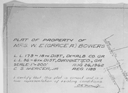 Plat of the Bowers's property near Stone Mountain, Georgia.